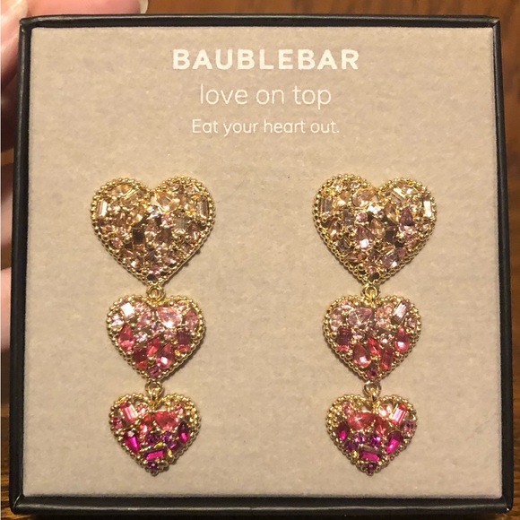 NIB-Baublebar-Heart Dangle Earrings-Glass Stones-Surgical Steel-Hypoallergenic - Picture 5 of 5